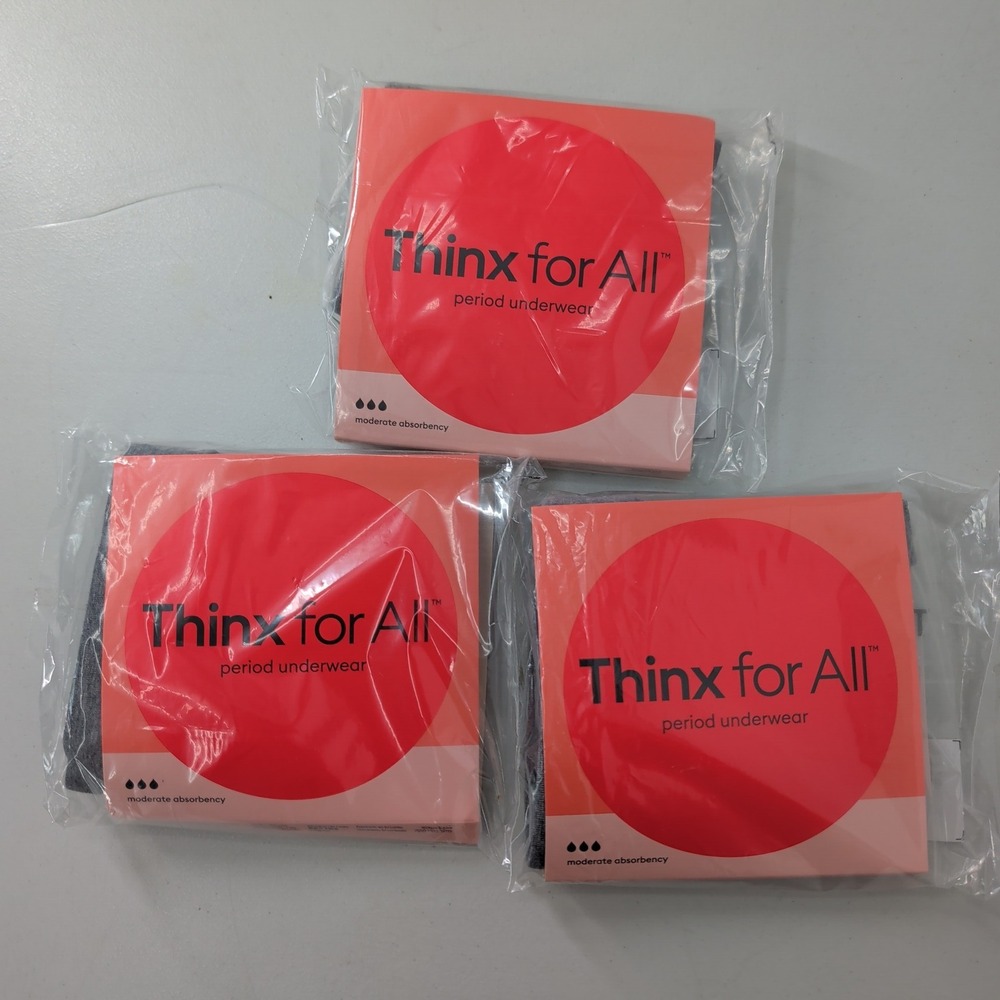 3 Pack Thinx for All Period Underwear Gray Hi-Waist Moderate Absorbency Large